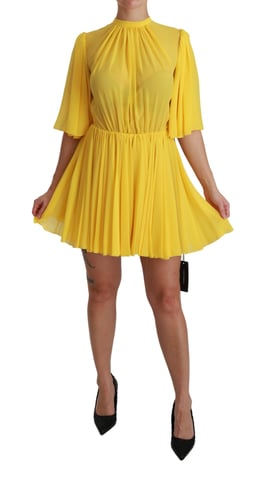 Dolce & Gabbana Women's Yellow Pleated A-line Mini Dress 100% Silk