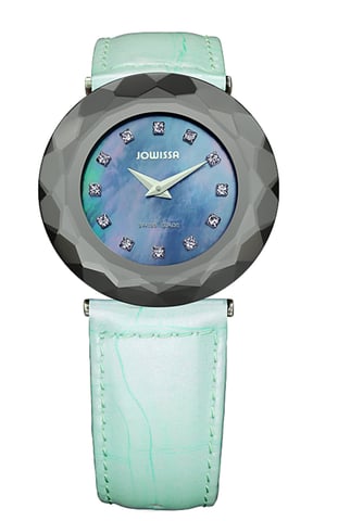 Jowissa Damenuhr Safira 99 Strass Perlmutt Hellblau Leder