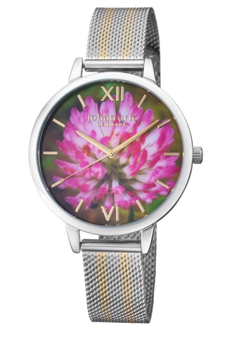 Johan Eric 38mm Rodklover Flower Uhr mit Mesh Armband, Golden/Silvertone