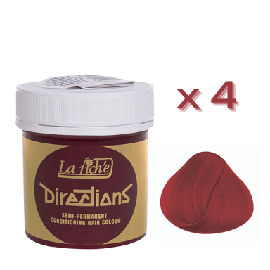 4 x La Riche Directions Semi-Permanent Hair Color 88ml Tubs - VERMILLION RED
