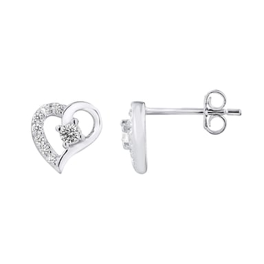 Boucles d'Oreilles Solitaire CŒURS Oxyde de Zirconium Argent 925 - EMOI