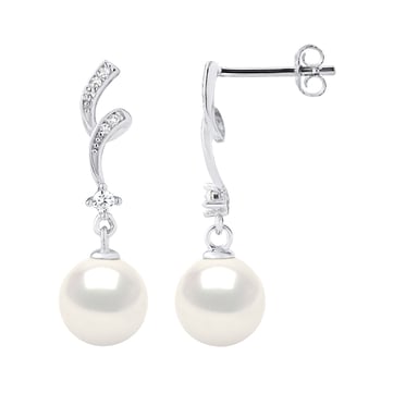Pendants d'Oreilles Perles blanches, Oxydes de Zirconium et Argent 925 - FANTAISIE
