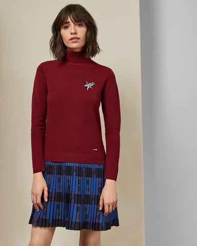 Robe à carreaux en maille tissée rouge foncé Paraz Ted Baker