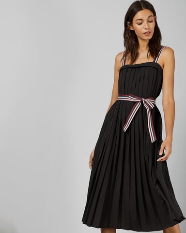 Robe noire mi-longue en gros-grain coloré Pleatzi Ted Baker