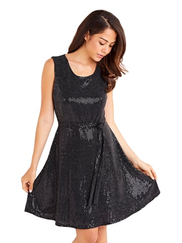 Metallic Belted Skater Dress