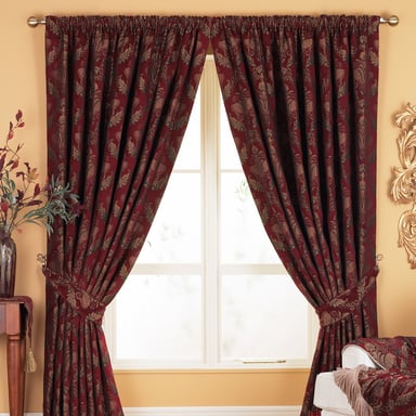Shiraz Danmask Pencil Pleat Curtains in Bugundy