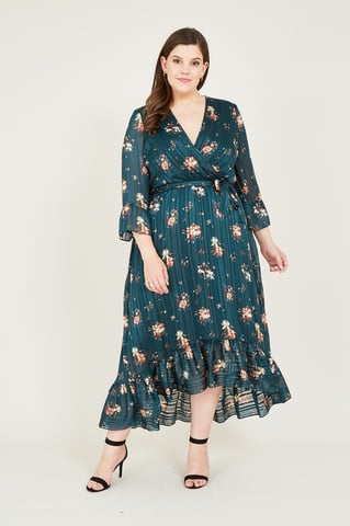 Green Lurex Floral Midi Dress With Dippe