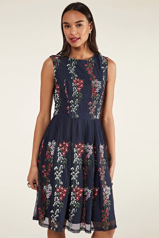 Embroidered Floral Mesh Dress