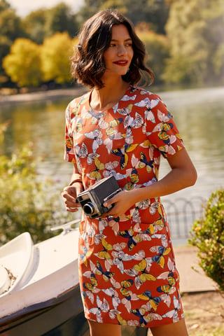 Rust Butterfly Tunic With Pocket Detail
