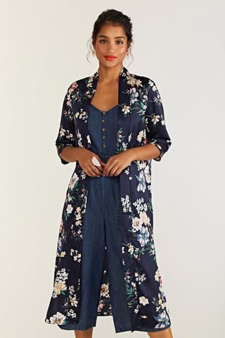 Floral Print Long Kimono