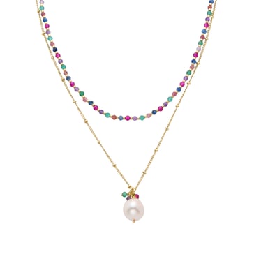 Luxenter weißer Perlencollier aus 18K Gelbgold - Zain