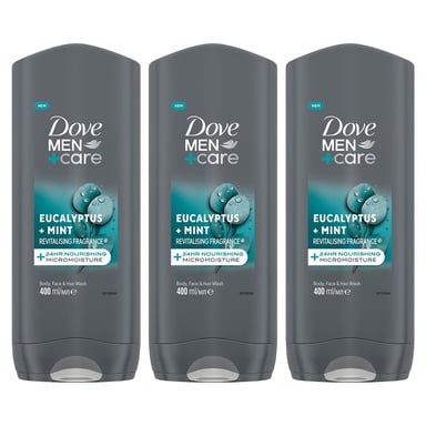 Dove Men+Care 3-in-1 Hair, Body & Face Wash Eucalyptus + Mint Fragrance, 3x400ml