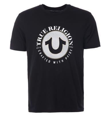 Herren True Religion Kreis Hufeisen Logo Rundhals T-Shirt in schwarz