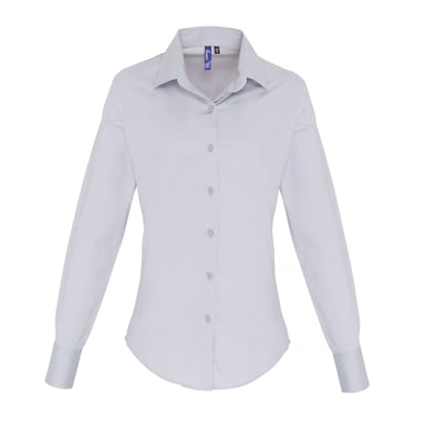 Premier Womens/Ladies Stretch Fit Popeline Langarm-Bluse (Silber)