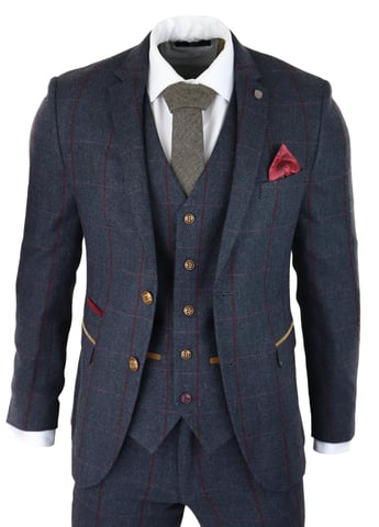 Herren Hahnentritt Tweed Anzug 3-teilig Marineblau Peaky Blinders 1920er Jahre Maßgeschneiderte Passform
