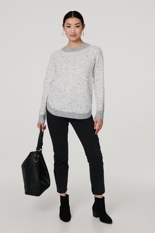 Grey Colour Block Long Sleeve Curve Hem Jumper