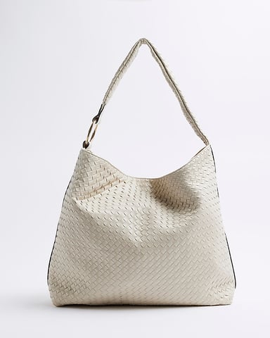 River Island Womens Tote Bag Beige Woven Slouch
