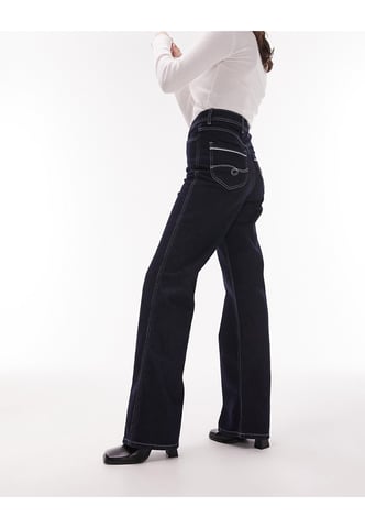 WS Topshop retro straight Kort jeans in indigo-Blue