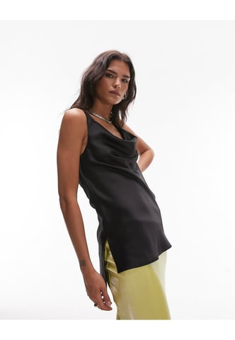 Topshop satin buckle cami in black