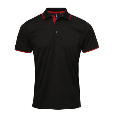 Premier Mens Coolchecker Contrast Pique Polo Shirt (Schwarz/Rot)