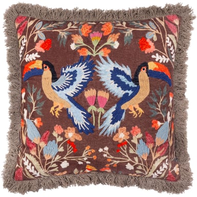 Wylder Mirrored Toucan Embroidered Feather Rich Cushion