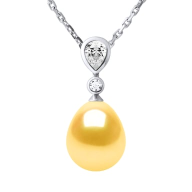 DROP Halskette Süßwasserperlenschmuck 9-10mm Golden 925