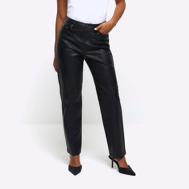 River Island Womens Straight Trousers Petite Black Faux Leather