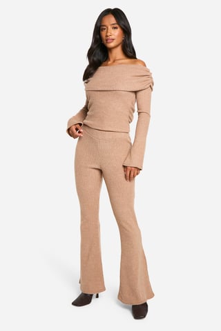 Petite Brushed Rib Foldover Flare Trouser