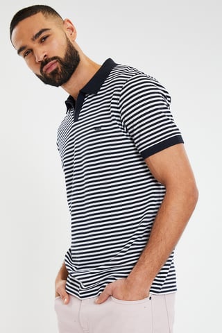 Navy 'Domino' Revere Collar Striped Pique Polo