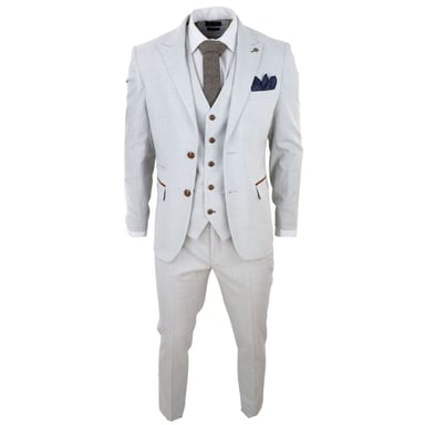 3-teiliger Herren-Anzug aus Tweed mit Karomuster in Stone Grey