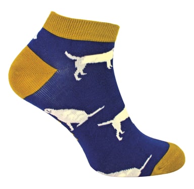 Herren Bambus-Trainersocken | Herr Heron | Tier Thema atmungsaktiv Low Cut Sneaker Socken - Labrador (Navy)