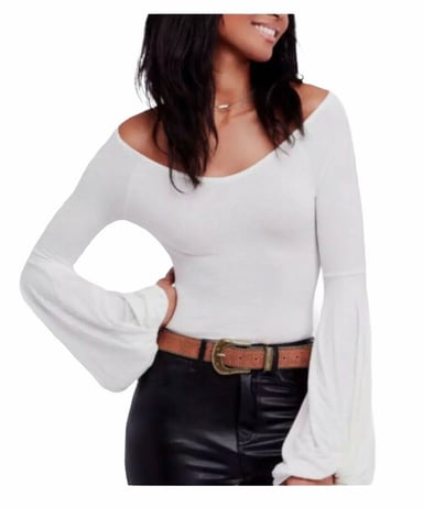 Free People White Womens  Bateau-Neck Blouson Sleeve Blouse