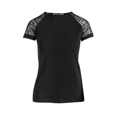 Schwarzes Top mit Voile-Ärmeln aus Stretch-Jersey Nachhaltiger Stoff.