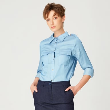 Basic-Hemd aus Denim-Imitat