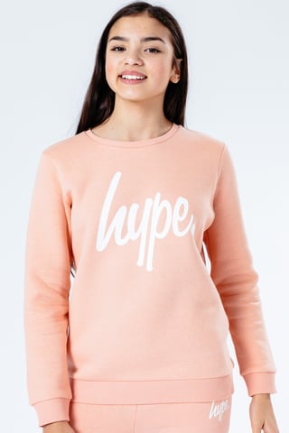 hype pink script kids crew neck