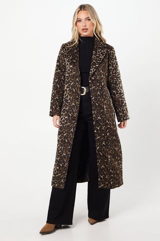 Petite Animal Wool Midi Coat