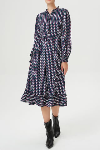 Blusenkleid mit Rüschen und geometrischem Vintage-Druck