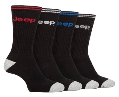 Herren Sport Crew Socken | Jeep | 4er Pack Baumwolle Laufsocken mit verstärkter Ferse und Spitze - Schwarz