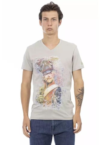 Baumwoll-T-Shirt mit V-Ausschnitt und Frontprint