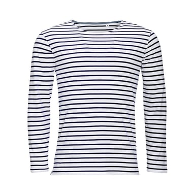 SOLS Mens Marine Long Sleeve Stripe T-Shirt (Weiß/Marine)