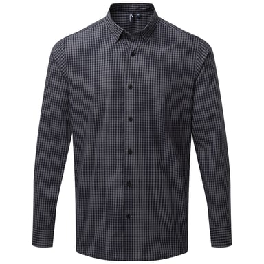 Premier Mens Maxton Checked Long-Sleeved Shirt (Stahl/Schwarz)
