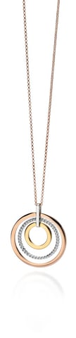 Fiorelli Silver Womens 925 Sterling Silver, Yellow Gold & Rose Gold Plating Open Round Disc Pendant Necklace of Length 76cm