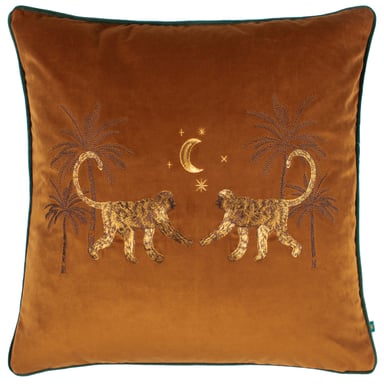 Wylder Tropics Dusk Monkey Embroidered Piped Velvet Cushion Cover