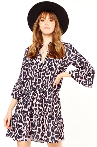 Pinkfarbenes Tierprint-Mini-Kleid mit Kragen