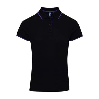 Premier Womens/Ladies Coolchecker Contrast Pique Polo Shirt (Schwarz/Lila)