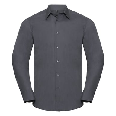 Russell Collection Herren Langarmhemd aus pflegeleichter Poly-Baumwolle aus maßgeschneiderter Popeline (Convoy Grey)