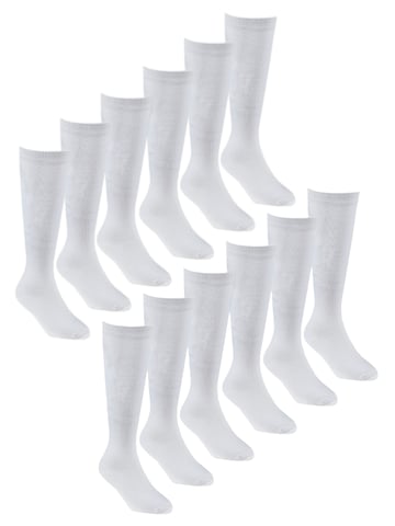 12 Paar Multipack Mädchen Kniestrümpfe aus Bambus | Lange Schule Kinder Socken - Weiß