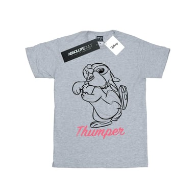 Disney Mädchen Bambi Thumper Strichzeichnung Baumwolle T-Shirt (Sport grau)