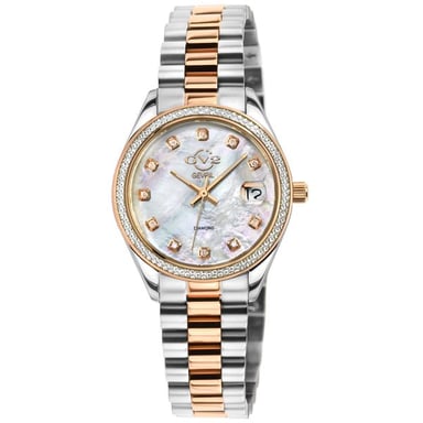 GV2 Women's Turin Swiss Diamond IPRG Stainless Steel Mother of Pearl Dial Watch