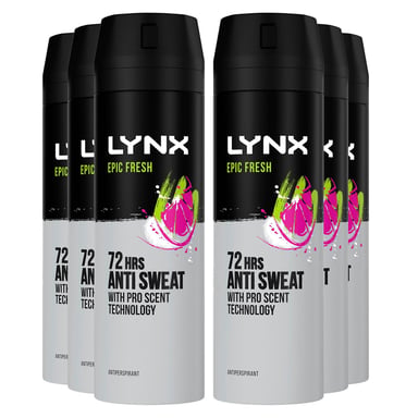 Lynx Anti-Perspirant Epic Fresh 72H Sweat & Odour Protection Deodorant, 6x200ml